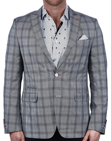 Maceoo Designer Blazer Check Pattern Grey