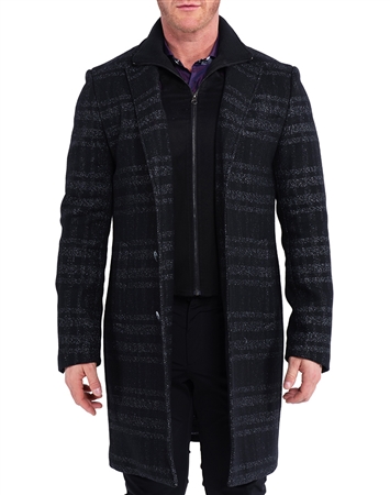 Maceoo Designer Button Front Peacoat Plaid Grey