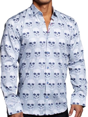 Maceoo fibonacci skullstripe blue Dress Shirt