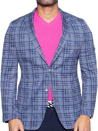 Maceoo Designer Blazer Blue Plaid