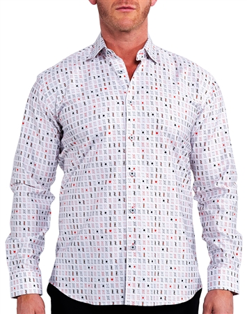 Maceoo Casual Luxury Shirt White Cards Motif