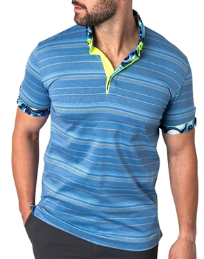 Maceoo Designer Short Sleeve Polo Shirts Blue Striped