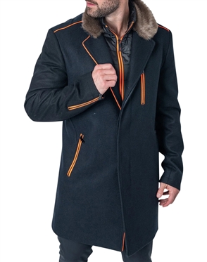 Maceoo Designer Zip Front Peacoat Orange Blue Solid