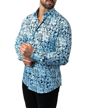 Maceoo Shirt Fibonacci StretchPolynesian Blue