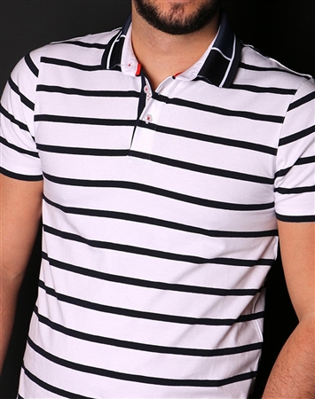 Luxury White and Navy Striped Polo