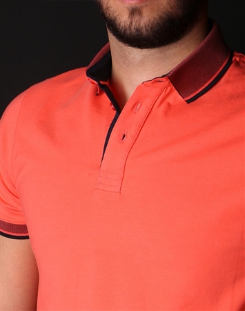 Men's Luxury Sport Polo - Orange Short Sleeve Polo