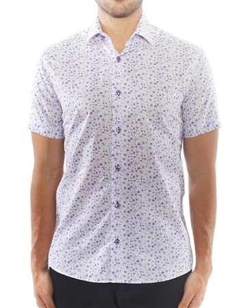 Light Purple Floral Short Sleeve Dress Shirt