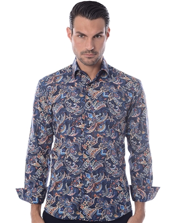 Navy Paisley Dress Shirt