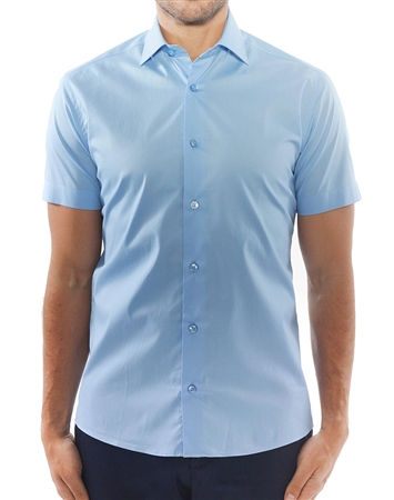 Solid Blue Short Sleeve Dress Shirt