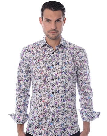 White Purple Floral Fashion Shirt