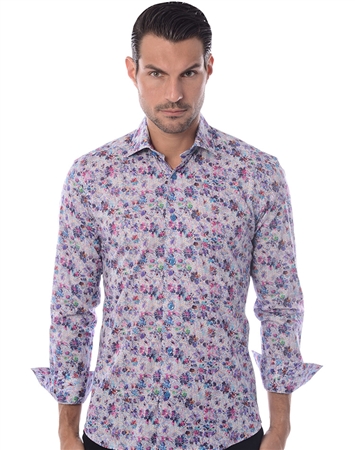 Designer Dress Shirt - White Floral Button Down