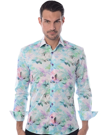 Modern Turquoise Floral Dress Shirt