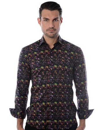 Black Multi-Colored Dot Dress Shirt