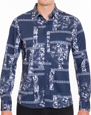 Designer Dress Shirt - Navy White Luxury Shirt