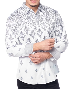 White Designer Dress Shirt- Abstract Print