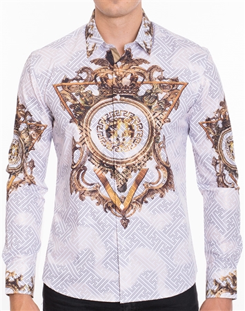 Luxury Gold Royal Print Dress Shirt - Multicolored Designer Dress Shirt