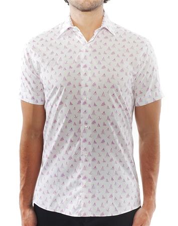 White Lilac Sailboat Print Dress Shirt