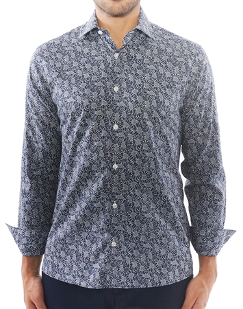 Navy and White Floral Print Shirt | 100% Cotton Shirt