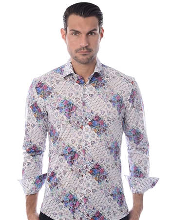 White Diamond Floral Dress Shirt