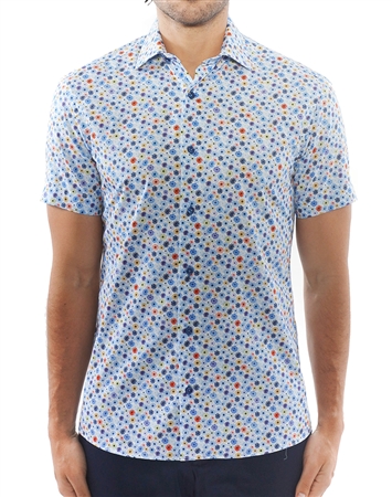 Blue Floral Short Sleeve Woven