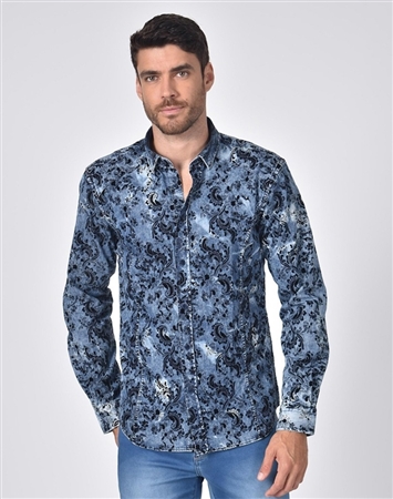 Austere Luxury Distressed Denim With Paisley Print Shirt