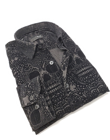Modern Designer Dress Shirt With Black Skull Print