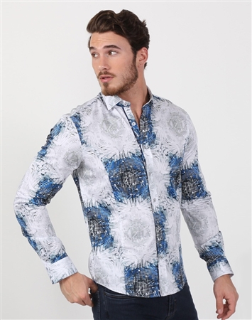 Faded Blue Men’s Floral Dress Shirt