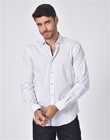 Luxury Sport Shirt - White Navy Dot Dress Shirt
