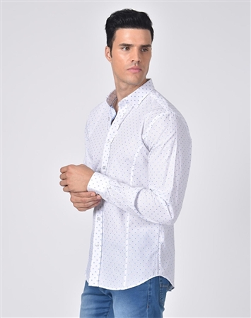 Luxury Sport Shirt - White And Blue Dot Dress Shirt