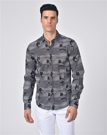 Austere Luxury Spying Cats Print Shirt