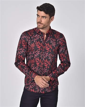 Austere Luxury Red Leaves Print Shirt