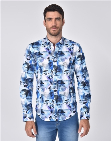 Luxury Sport Shirt - Blue Abstract Print Shirt
