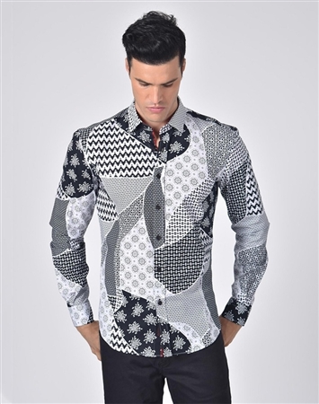 Austere Luxury Monochrome Retro Patchwork Print Shirt