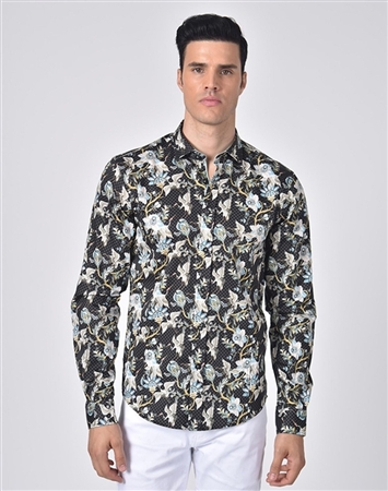 Luxury Sport Shirt - Elegant Japanese Crane Print Shirt