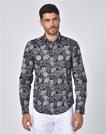 Luxury Sport Shirt - Black Paisley Dress Shirt