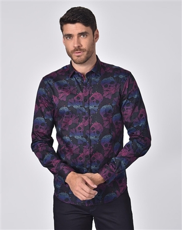 Austere Luxury Neon Skull And Bones With Paisley Print Shirt