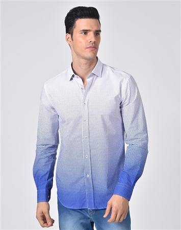 Luxury Sport Shirt - Royal Blue Gradient Dot Print Shirt