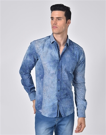 Luxury Sport Shirt - Indigo Vine Jacquard Shirt