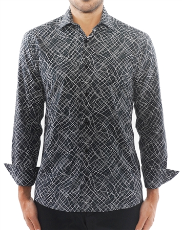 Black Geometric Line Print Dress Shirt
