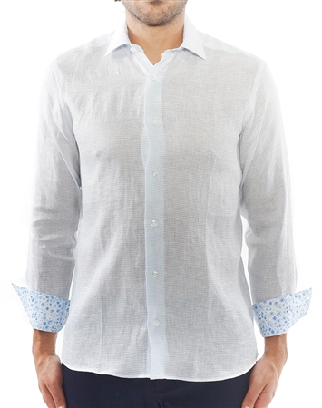 White and Blue Dash Check Dress Shirt