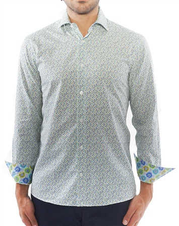 White Green Dotted Dress Shirt