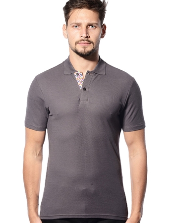 Men Designer Polo Shirts- Gray Short Sleeve Polo