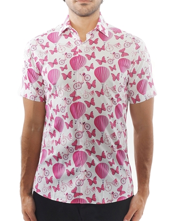 Modern Pink Balloon Print Dress Shirt | Short Sleeve Button Down