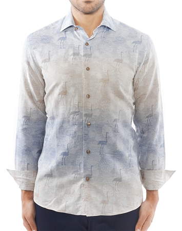 Tan Blue Gradient Jacquard Shirt