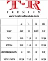 t r premium size chart