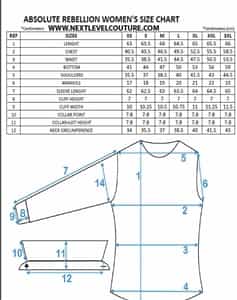 absolute rebellion women size chart