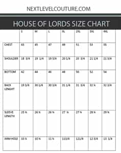 house of lords men size chart