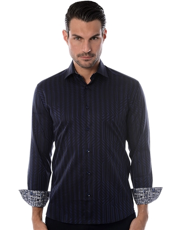 Navy Line Jacquard Dress Shirt