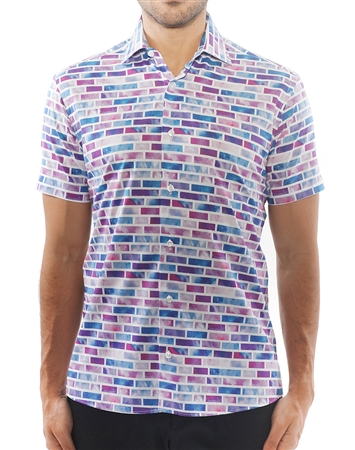 Purple Brick Print Dress Shirt