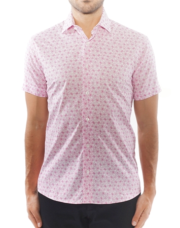 Pink Floral Short Sleeve Dress Shirt